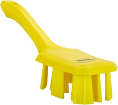 Vikan - 2-3/4" Bristle Length, Polyester Scrub Brush - 8" Long x 2-7/8" Wide Head, 10" OAL, Short Handle, Yellow, Polypropylene Block - Apex Tool & Supply