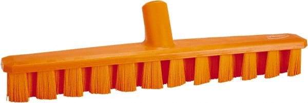 Vikan - 1-7/8" Bristle Length, Polyester Deck Scrub Brush - 1-7/8" Wide Head, 15-1/4" OAL, European Threaded Handle, Orange, Polypropylene Block - Apex Tool & Supply