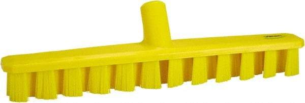 Vikan - 1-7/8" Bristle Length, Polyester Deck Scrub Brush - 1-7/8" Wide Head, 15-1/4" OAL, European Threaded Handle, Yellow, Polypropylene Block - Apex Tool & Supply