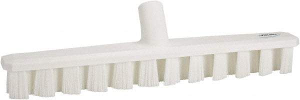 Vikan - 1-7/8" Bristle Length, Polyester Deck Scrub Brush - 1-7/8" Wide Head, 15-1/4" OAL, European Threaded Handle, White, Polypropylene Block - Apex Tool & Supply