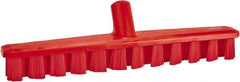 Vikan - 1-7/8" Bristle Length, Polyester Deck Scrub Brush - 1-7/8" Wide Head, 15-1/4" OAL, European Threaded Handle, Red, Polypropylene Block - Apex Tool & Supply