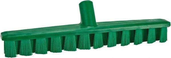 Vikan - 1-7/8" Bristle Length, Polyester Deck Scrub Brush - 1-7/8" Wide Head, 15-1/4" OAL, European Threaded Handle, Green, Polypropylene Block - Apex Tool & Supply