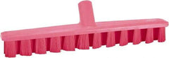 Vikan - 1-7/8" Bristle Length, Polyester Deck Scrub Brush - 1-7/8" Wide Head, 15-1/4" OAL, European Threaded Handle, Pink, Polypropylene Block - Apex Tool & Supply