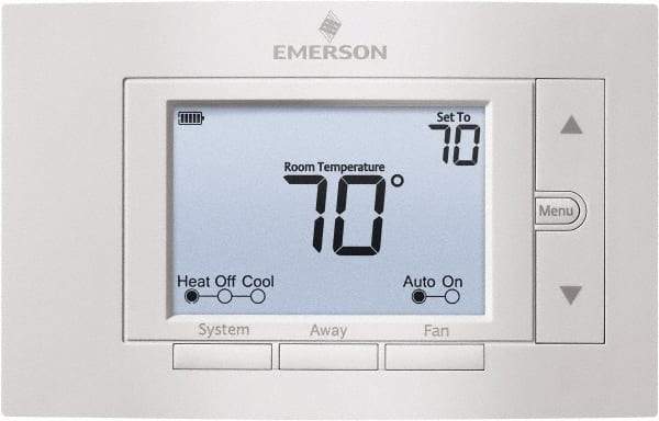 White-Rodgers - 50 to 99°F, 2 Heat, 2 Cool, Digital Nonprogrammable Thermostat - 20 to 30 Volts, 1.77" Inside Depth x 1.77" Inside Height x 5-1/4" Inside Width, Horizontal Mount - Apex Tool & Supply