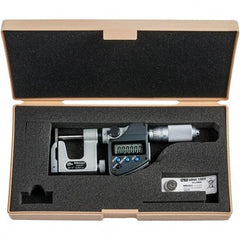 Mitutoyo - 0 to 1" Range, 0.00005" Resolution, Interchangeable Anvil Type Throat IP65 Electronic Outside Micrometer - 0.0002" Accuracy, Friction Thimble, Carbide-Tipped Face, SR44 Battery - Apex Tool & Supply