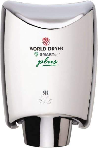 World Dryer - 1200 Watt Silver Finish Electric Hand Dryer - 100/120 Volts, 10 Amps, 9.3" Wide x 12-1/2" High x 7.6" Deep - Apex Tool & Supply
