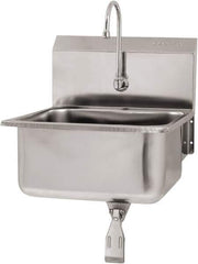 SANI-LAV - 19" Long x 16" Wide Inside, 1 Compartment, Grade 304 Stainless Steel Hand Sink Wall Mount with Single Knee Valve - 18 Gauge, 21" Long x 20" Wide x 24" High Outside, 10" Deep - Apex Tool & Supply