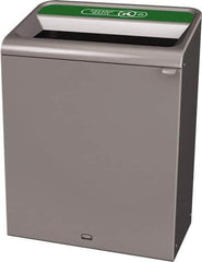 Rubbermaid - 45 Gal Gray Rectangle Decorative Indoor Single Stream Waste Receptacle - Metal, Organic Waste Graphic, 37.965" High x 29.132" Long x 19-1/2" Wide, Lid Included - Apex Tool & Supply