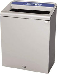 Rubbermaid - 45 Gal Gray Rectangle Decorative Indoor Single Stream Waste Receptacle - Metal, Paper Graphic, 37.965" High x 29.132" Long x 19-1/2" Wide, Lid Included - Apex Tool & Supply