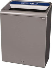 Rubbermaid - 45 Gal Gray Rectangle Decorative Indoor Single Stream Waste Receptacle - Metal, Mixed Recycling Graphic, 37.965" High x 29.132" Long x 19-1/2" Wide, Lid Included - Apex Tool & Supply