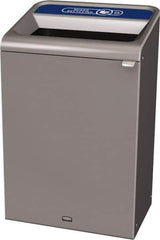 Rubbermaid - 33 Gal Gray Rectangle Decorative Indoor Single Stream Waste Receptacle - Metal, Mixed Recycling Graphic, 37.965" High x 24.051" Long x 19-1/2" Wide, Lid Included - Apex Tool & Supply