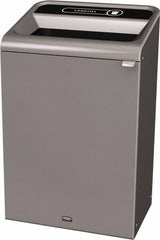 Rubbermaid - 33 Gal Gray Rectangle Decorative Indoor Single Stream Waste Receptacle - Metal, Landfill Graphic, 37.965" High x 24.051" Long x 19-1/2" Wide, Lid Included - Apex Tool & Supply