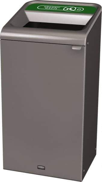 Rubbermaid - 23 Gal Gray Rectangle Decorative Indoor Single Stream Waste Receptacle - Metal, Organic Waste Graphic, 37.965" High x 19.588" Long x 19-1/2" Wide, Lid Included - Apex Tool & Supply