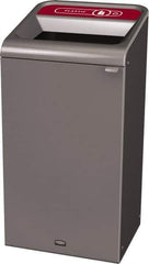 Rubbermaid - 23 Gal Gray Rectangle Decorative Indoor Single Stream Waste Receptacle - Metal, Plastic Graphic, 37.965" High x 19.588" Long x 19-1/2" Wide, Lid Included - Apex Tool & Supply