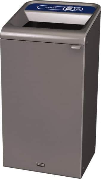 Rubbermaid - 23 Gal Gray Rectangle Decorative Indoor Single Stream Waste Receptacle - Metal, Paper Graphic, 37.965" High x 19.588" Long x 19-1/2" Wide, Lid Included - Apex Tool & Supply