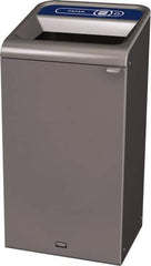 Rubbermaid - 23 Gal Gray Rectangle Decorative Indoor Single Stream Waste Receptacle - Metal, Paper Graphic, 37.965" High x 19.588" Long x 19-1/2" Wide, Lid Included - Apex Tool & Supply