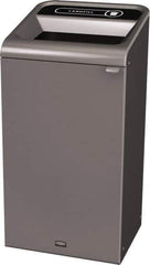 Rubbermaid - 23 Gal Gray Rectangle Decorative Indoor Single Stream Waste Receptacle - Metal, Landfill Graphic, 37.965" High x 19.588" Long x 19-1/2" Wide, Lid Included - Apex Tool & Supply