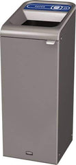 Rubbermaid - 15 Gal Gray Rectangle Decorative Indoor Single Stream Waste Receptacle - Metal, Paper Graphic, 37.965" High x 14.784" Long x 19-1/2" Wide, Lid Included - Apex Tool & Supply
