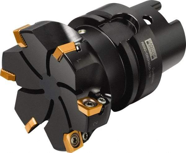 Sandvik Coromant - 6 Inserts, 80mm Cut Diam, 63mm Arbor Diam, 11mm Max Depth of Cut, Indexable Square-Shoulder Face Mill - 90° Lead Angle, 71mm High, R590-1105.. Insert Compatibility, Through Coolant, Series CoroMill Century - Apex Tool & Supply