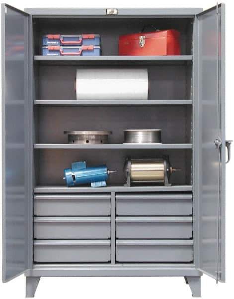 Strong Hold - 4 Shelf 6 Bin Locking Storage Cabinet - Steel, 60" Wide x 24" Deep x 78" High, Dark Gray - Apex Tool & Supply