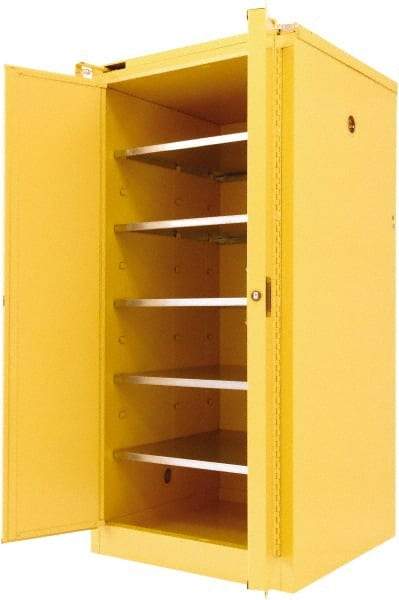 Securall Cabinets - 2 Door, 5 Shelf, Yellow Steel Standard Safety Cabinet for Flammable and Combustible Liquids - 67" High x 31" Wide x 31" Deep, Self Closing Door, 3 Point Key Lock, 120 Gal Capacity - Apex Tool & Supply