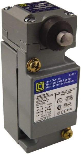 Square D - DPDT, 2NC/2NO, 600 Volt Screw Terminal, Plunger Actuator, General Purpose Limit Switch - 1, 2, 4, 6, 12, 13, 6P NEMA Rating, IP67 IPR Rating - Apex Tool & Supply