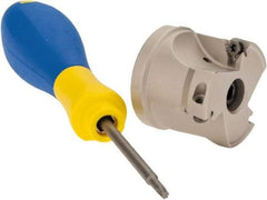 Iscar - 5 Inserts, 1-1/2" Cut Diam, 1/2" Arbor Diam, 0.315" Max Depth of Cut, Indexable Square-Shoulder Face Mill - 0/90° Lead Angle, 1.37" High, HM390 TPKT 1003 Insert Compatibility, Through Coolant, Series HeliIQMill - Apex Tool & Supply