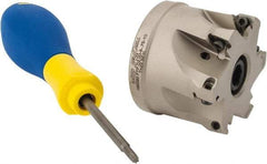 Iscar - 6 Inserts, 2" Cut Diam, 3/4" Arbor Diam, 0.315" Max Depth of Cut, Indexable Square-Shoulder Face Mill - 0/90° Lead Angle, 1.57" High, HM390 TPKT 1003 Insert Compatibility, Through Coolant, Series HeliIQMill - Apex Tool & Supply