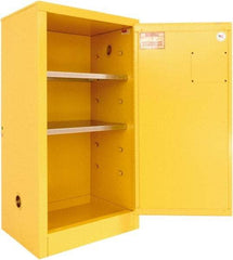 Securall Cabinets - 1 Door, 2 Shelf, Yellow Steel Standard Safety Cabinet for Flammable and Combustible Liquids - 44" High x 24" Wide x 18" Deep, Manual Closing Door, 3 Point Key Lock, 20 Gal Capacity - Apex Tool & Supply