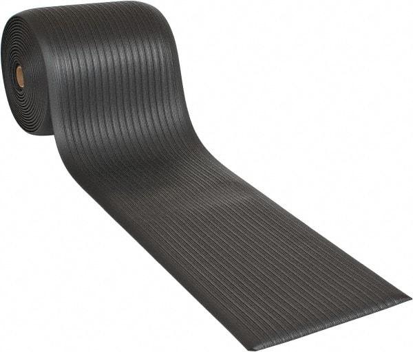 Wearwell - 60' Long x 2' Wide, Dry Environment, Anti-Fatigue Matting - Black, Vinyl with Vinyl Sponge Base, Rounded on 4 Sides - Apex Tool & Supply