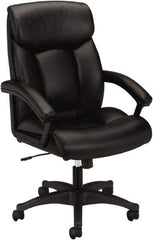 Basyx - 45-1/2" High Executive High Back Leather Chair - 27" Wide x 37-1/2" Deep, Leather Seat, Black - Apex Tool & Supply