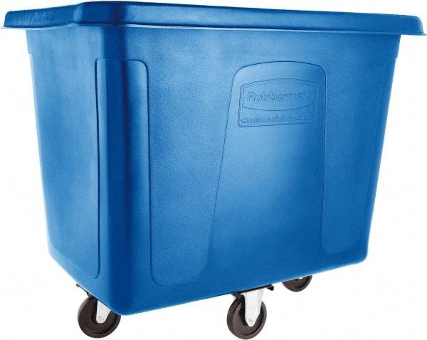 Rubbermaid - 500 Lb Load Capacity, 16 Cu Ft, 12.9 Bushels, Polyethylene Cube Truck - 31" Wide x 43-3/4" Long x 37" High, Dark Blue - Apex Tool & Supply