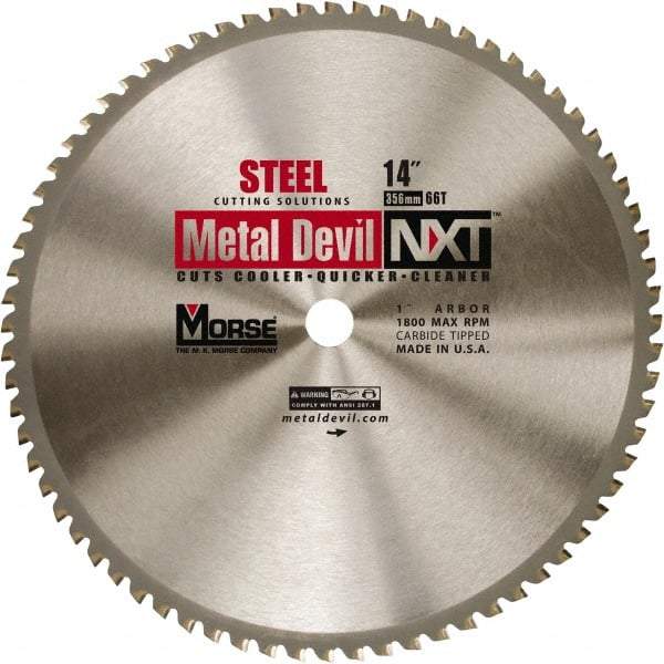 M.K. MORSE - 14" Diam, 1" Arbor Hole Diam, 66 Tooth Wet & Dry Cut Saw Blade - Steel, Standard Round Arbor - Apex Tool & Supply