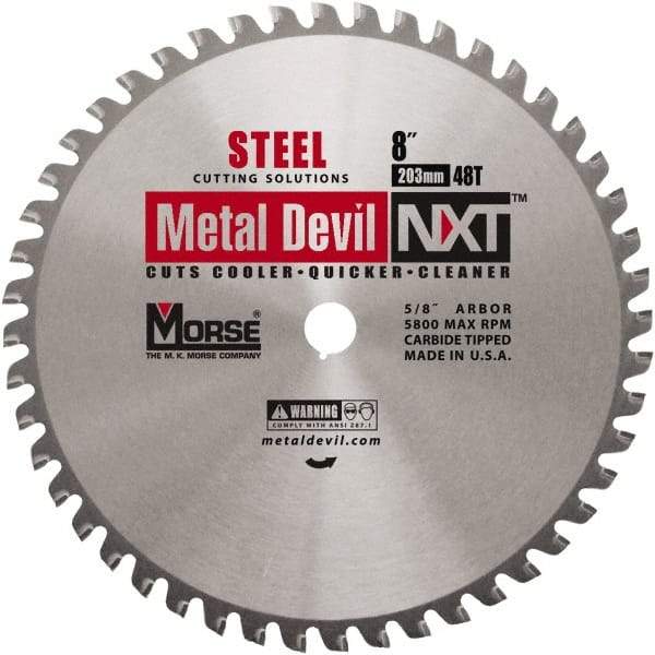 M.K. MORSE - 8" Diam, 5/8" Arbor Hole Diam, 48 Tooth Wet & Dry Cut Saw Blade - Steel, Standard Round Arbor - Apex Tool & Supply