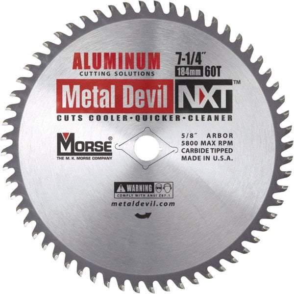 M.K. MORSE - 7-1/4" Diam, 5/8" Arbor Hole Diam, 60 Tooth Wet & Dry Cut Saw Blade - Steel, Standard Round Arbor - Apex Tool & Supply