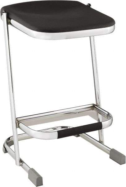 NPS - 24 Inch High, Stationary Fixed Height Stool - 16-1/4 Inch Deep x 16-3/4 Inch Wide, Plastic Seat, Black and Chrome - Apex Tool & Supply