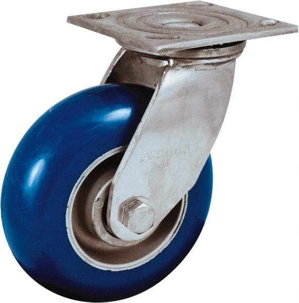 Albion - 6" Diam x 2" Wide x 7-1/2" OAH Top Plate Mount Swivel Caster - Neoprene Donut Tread over Aluminum Hub, 700 Lb Capacity, Precision Ball Bearing, 4 x 4-1/2" Plate - Apex Tool & Supply