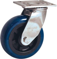 Albion - 5" Diam x 2" Wide x 6-1/2" OAH Top Plate Mount Swivel Caster - Polyurethane Mold on Polypropylene, 600 Lb Capacity, Delrin Bearing, 4 x 4-1/2" Plate - Apex Tool & Supply