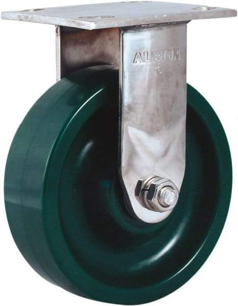 Albion - 6" Diam x 2" Wide x 7-1/2" OAH Top Plate Mount Rigid Caster - Polyurethane, 1,000 Lb Capacity, Stainless Steel Roller Bearing, 4 x 4-1/2" Plate - Apex Tool & Supply
