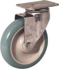 Albion - 4" Diam x 1-1/4" Wide x 5-1/8" OAH Top Plate Mount Swivel Caster - Antimicrobial Polyurethane over Polypropylene, 350 Lb Capacity, Delrin Bearing, 2-1/2 x 3-5/8" Plate - Apex Tool & Supply