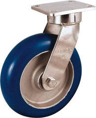 Albion - 6" Diam x 2" Wide x 10-1/8" OAH Top Plate Mount Swivel Caster - Neoprene Donut Tread over Aluminum Hub, 700 Lb Capacity, Precision Ball Bearing, 4 x 4-1/2" Plate - Apex Tool & Supply