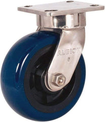 Albion - 6" Diam x 2" Wide x 7-1/2" OAH Top Plate Mount Swivel Caster - Polyurethane Mold on Polypropylene, 1,100 Lb Capacity, Stainless Steel Roller Bearing, 4 x 4-1/2" Plate - Apex Tool & Supply