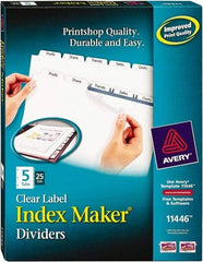 AVERY - 11 x 8-1/2" 5 Tabs, Three Hole Clear Plastic Reinforced Binder Holes, Tab Divider - Clear Tabs, White Folder - Apex Tool & Supply