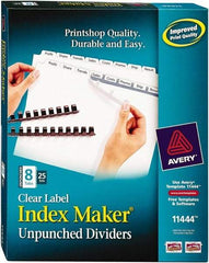 AVERY - 11 x 8-1/2" 8 Tabs, Unpunched Clear Plastic Reinforced, Tab Divider - Clear Tabs, White Folder - Apex Tool & Supply