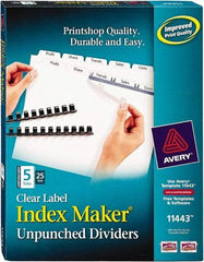 AVERY - 11 x 8-1/2" 5 Tabs, Unpunched Clear Plastic Reinforced, Tab Divider - Clear Tabs, White Folder - Apex Tool & Supply