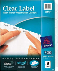 AVERY - 11 x 8-1/2" 8 Tabs, Three Hole Clear Plastic Reinforced Binder Holes, Tab Divider - Clear Tabs, White Folder - Apex Tool & Supply