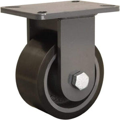 Hamilton - 6" Diam x 3" Wide x 8" OAH Top Plate Mount Rigid Caster - Polyurethane Mold onto Cast Iron Center, 2,860 Lb Capacity, Tapered Roller Bearing, 5-1/4 x 7-1/4" Plate - Apex Tool & Supply