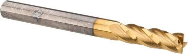 OSG - 3/16", 5/8" LOC, 3/16" Shank Diam, 2" OAL, 4 Flute, Solid Carbide Square End Mill - Single End, TiN Finish, Spiral Flute, 30° Helix, Centercutting, Right Hand Cut, Right Hand Flute, Series 404 - Apex Tool & Supply