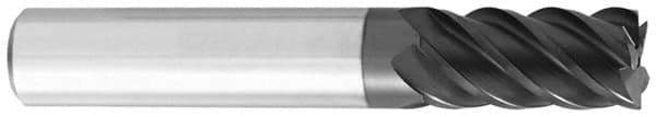 OSG - 1/4", 1-1/4" LOC, 1/4" Shank Diam, 4" OAL, 5 Flute, Solid Carbide Square End Mill - Single End, TiAlN Finish, Spiral Flute, 45° Helix, Centercutting, Right Hand Cut, Right Hand Flute, Series 455C - Apex Tool & Supply