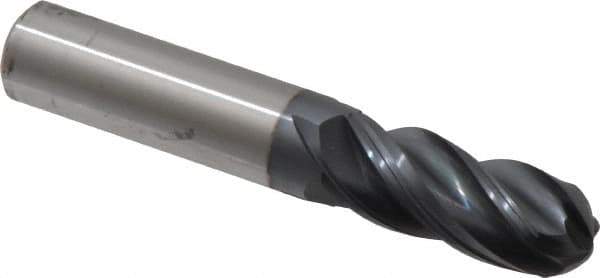 Accupro - 1/2" Diam, 1-1/4" LOC, 4 Flute Solid Carbide Ball End Mill - nACRo Finish, Single End, 3" OAL, 1/2" Shank Diam, Spiral Flute - Apex Tool & Supply